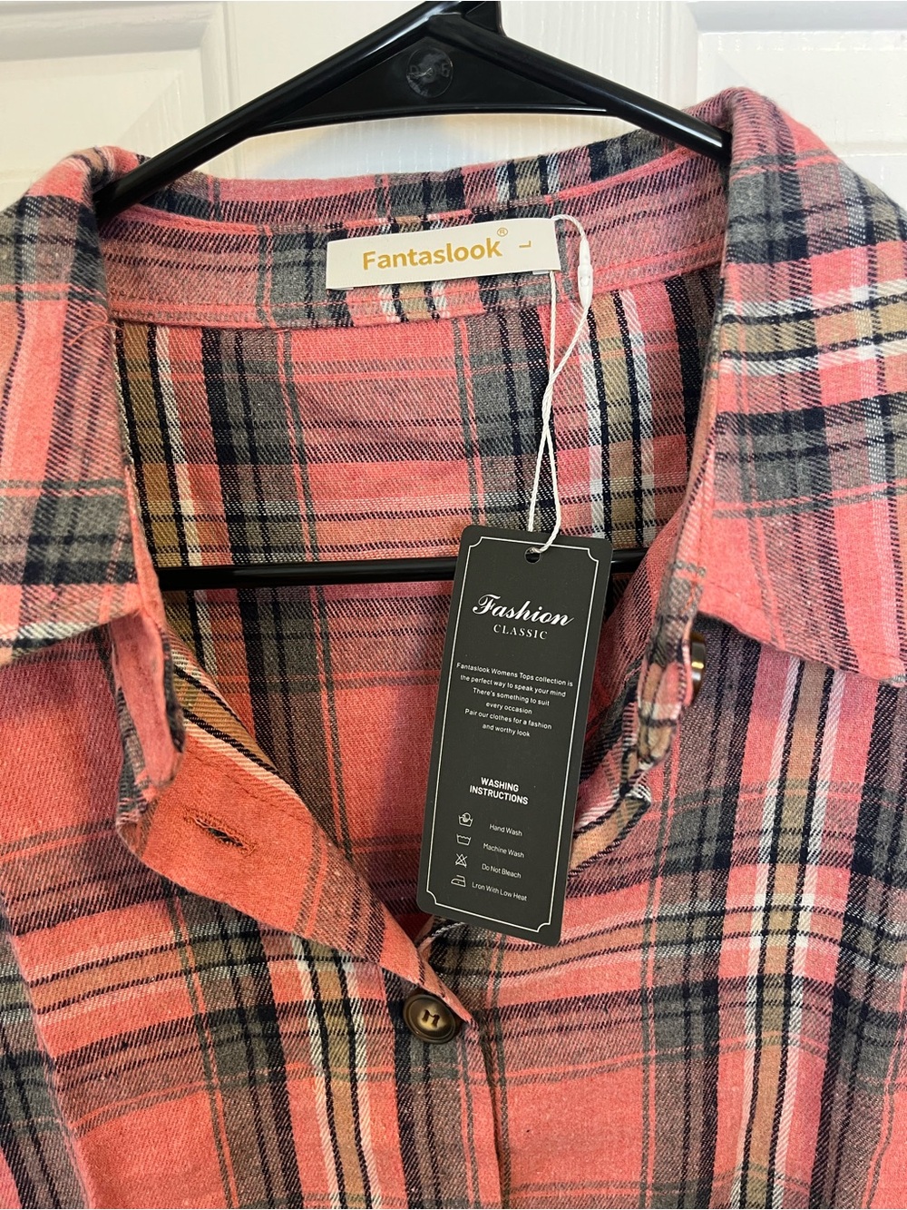 💛 Oversized Plaid Button-Up Flannel Shirt - Coral Pink - Picture 6 of 8